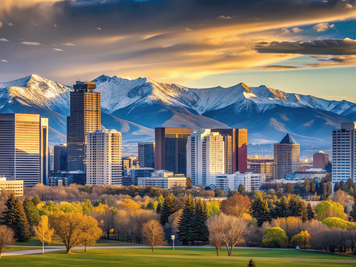 Denver skyline with the Rocky Mountains